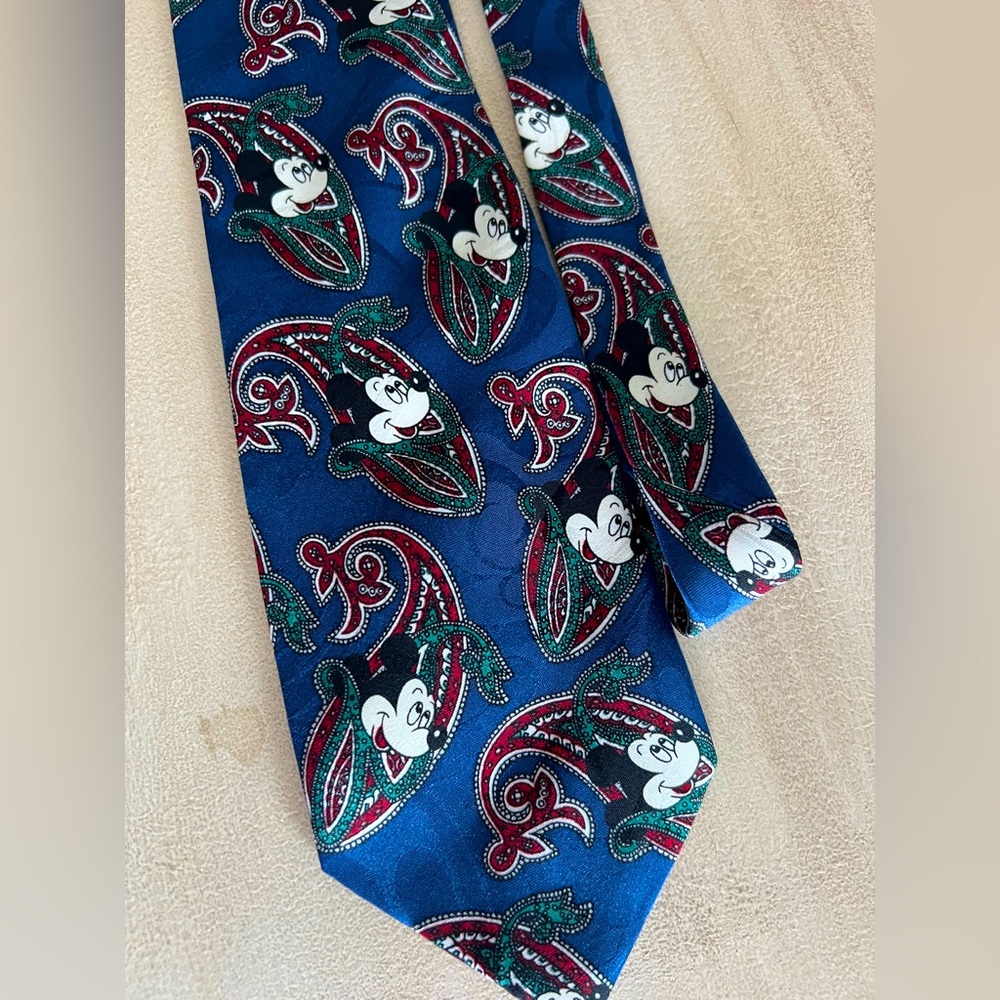 Mickey Unlimited Disney Necktie All-Over Print Mickey Mouse Head on Paisley Blue